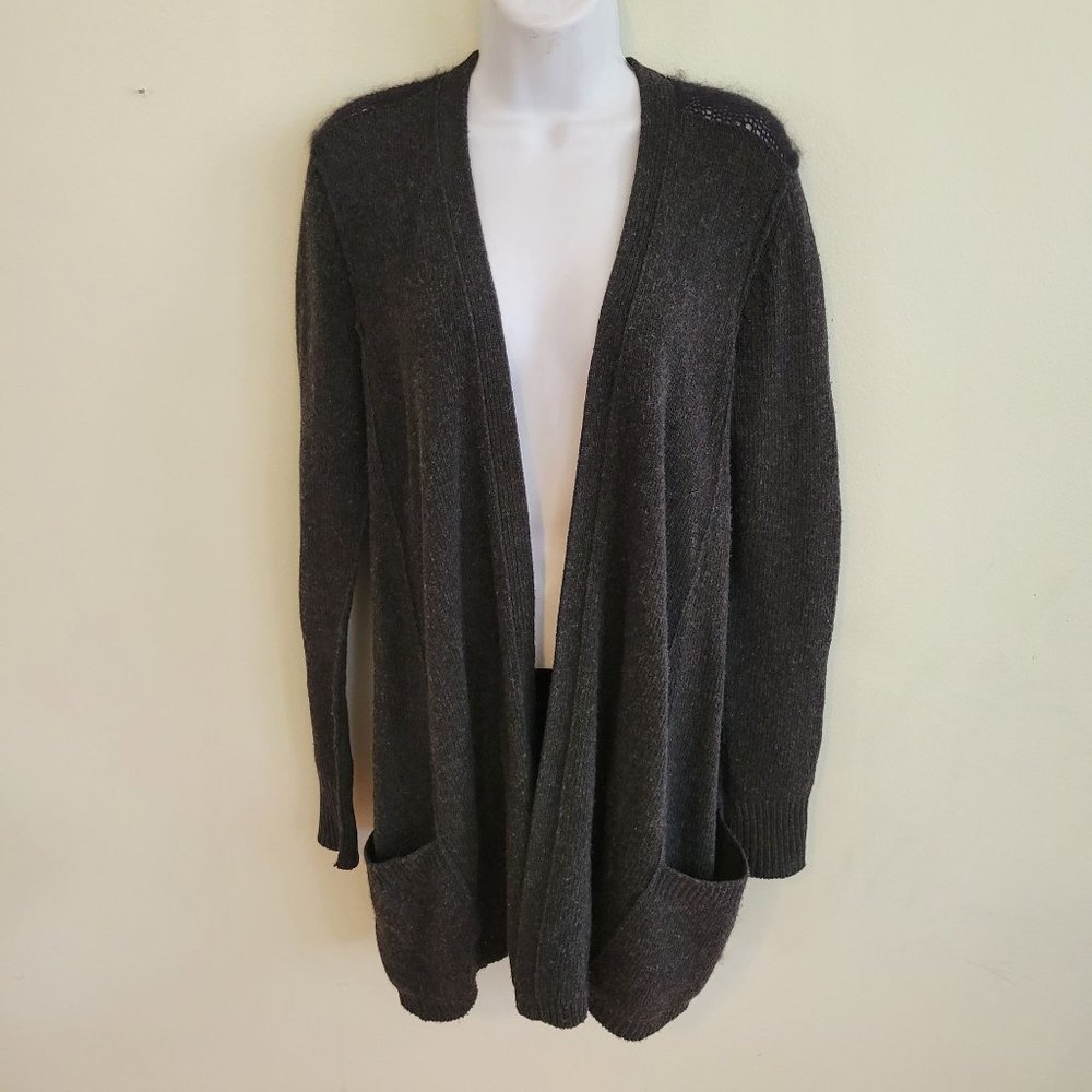 Theory M Black Wool Knit Cardigan Sweater EBELLINA LORYELLE Pockets